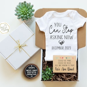 Personalize Funny Pregnancy Baby Announcement Onesie® Gift Box for Grandma Grandpa Grandparents Auntie Uncle a Baby Announcement Reveal Gift