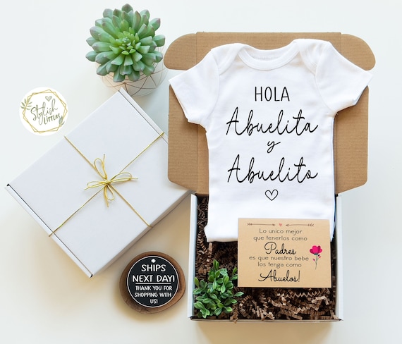 Pregnancy Announcement Anuncio de Embarazo Baby Onesie® Giftbox for Abuelita Abuelito Padres a Spanish Bebe Reveal para Abuelitos Abuelas