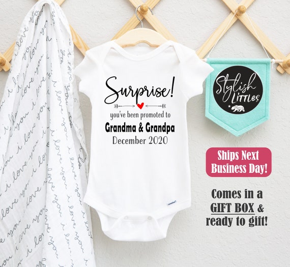 Surprise Baby Onesie® Promoted to Grandma Grandpa Gift