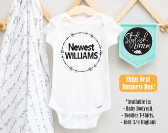 Personalized Last Name Baby Onesie®, Newest Addition to Family Baby Shirt, Pregnancy Announcement Onesie®, Baby Reveal to Parents Family