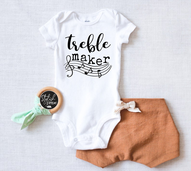 Treble Maker Musician Funny Baby Onesie®, Hipster Music Onesie®, Coming Home Outfit, Unisex Baby Kids Shirt, Baby Shower Gift, Birthday Gift image 1