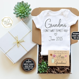 Grandma Grandpa Pregnancy Announcement Giftbox - First Grandbaby 1st Grandchild Onesie - Baby Reveal to Grandparents Abuelitos Nana Papa