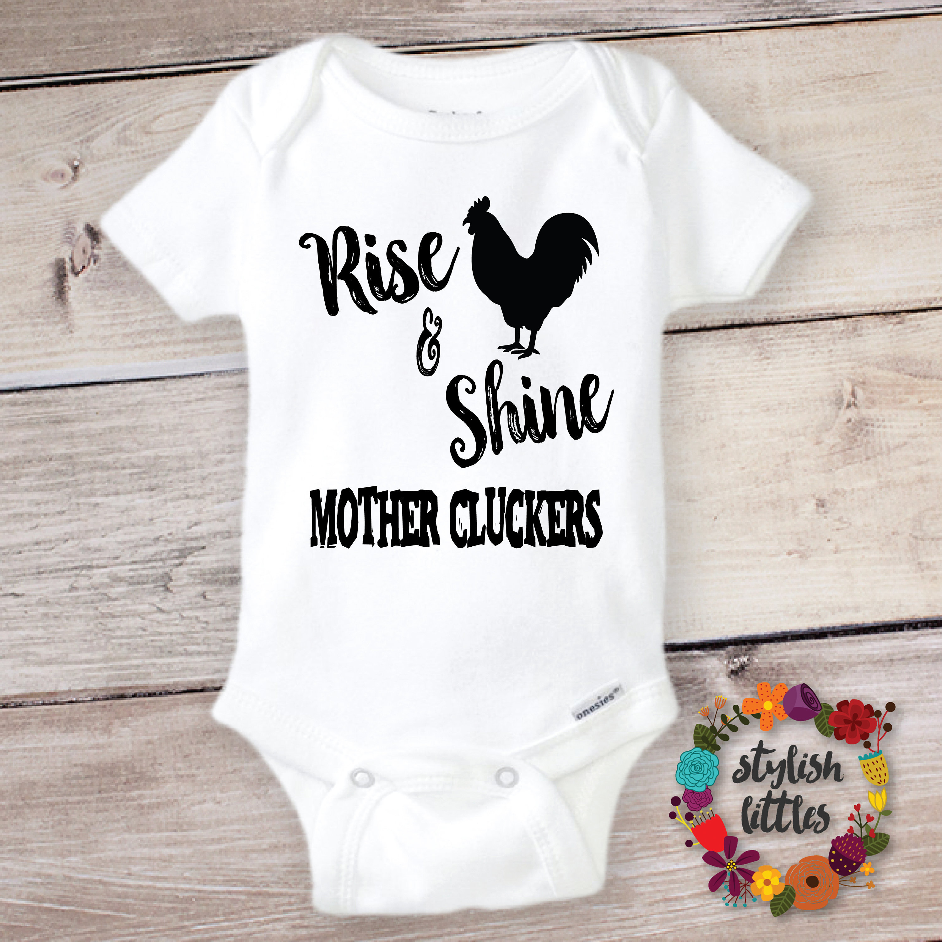 Cow Baby Boy Shower Gift - Country Baby Clothes - Rooster Rise and Shine Mother Cluckers Onesie - Baby Boy Farm Onesie 12 Months