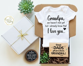 Grandpa I Love You GIFT BOX Baby Announcement Onesie® Bodysuit a Personalize Pregnancy Reveal keepsake gift for Dad Parents New Grandpa Papa