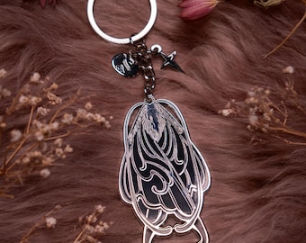 Magical Moth Keychain with Star Charm – Hard Enamel Celestial Keychain, Witchy Gift, Mystical Bag Charm, Gothic Accessory