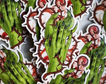 Stigmata Transparent Sticker: Spooky Vampire Hands & Thorns