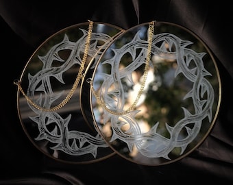 THORNS - Gothic engraved/tattooed mirror with gold frame