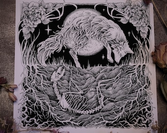 Equinox; Leaping fox giclee wall art print