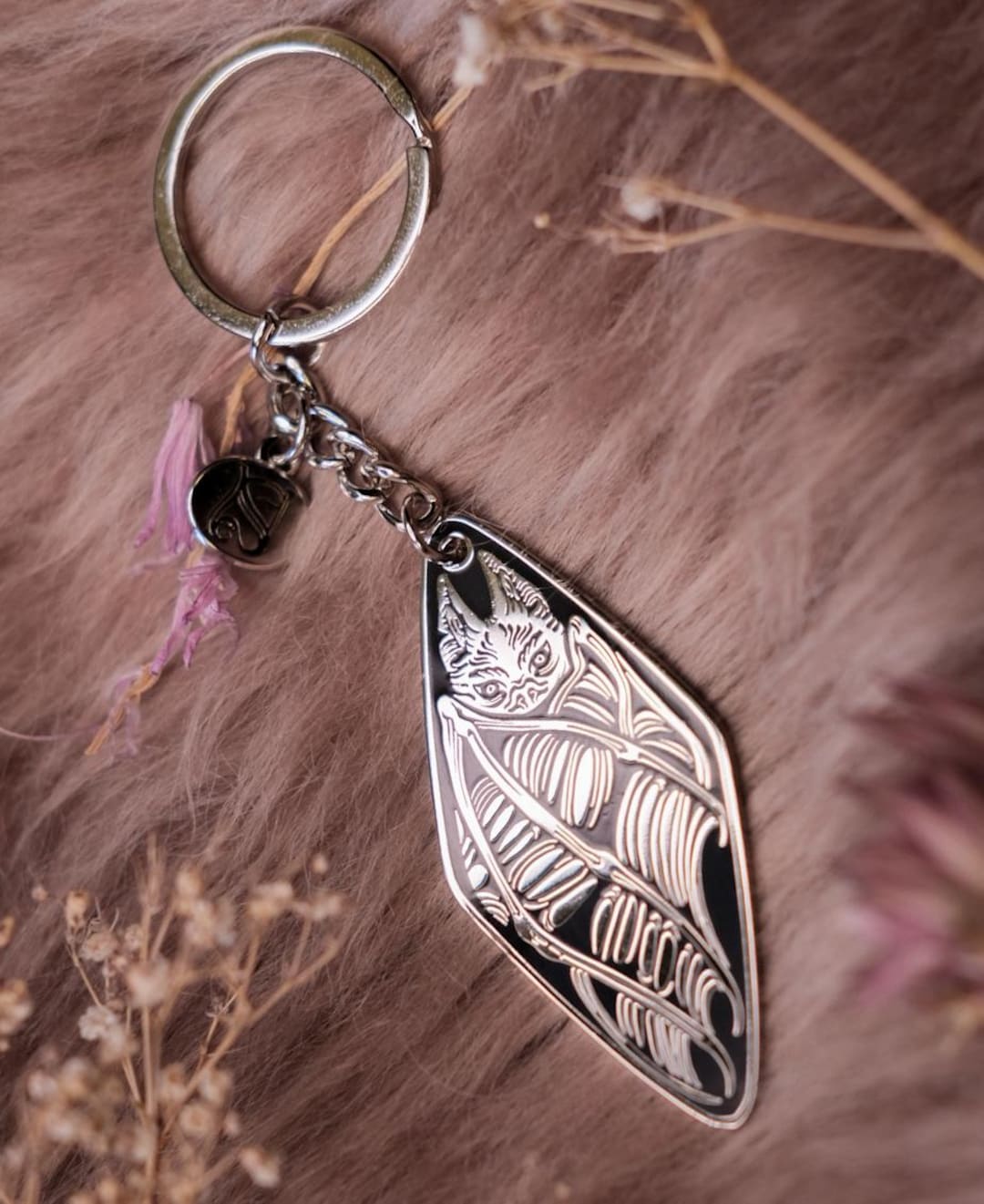 BATCAVE - Gothic Bat Motel Keychain: Hard Enamel Goth Accessories - witchy gift for bat lovers