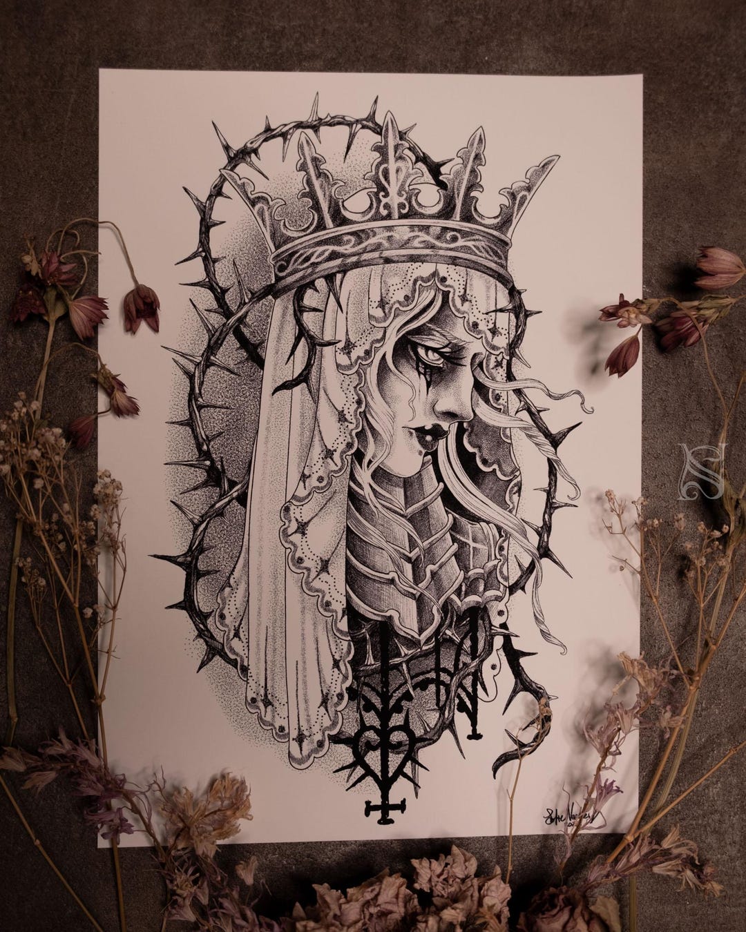 Dark Queen Giclée Art Print – Gothic Medieval Wall Decor in Blackwork ...