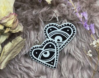 Magick Eyes - Dangly earrings, handmade with lightweight air dry clay, hypo allergenic surgical steel hooks