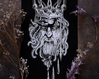 Rotten king patch, screenprinted sew on, twill cotton for jacket - punk, goth, metal art