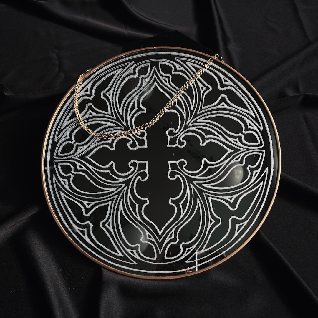 TRACERY - Gothic engraved/tattooed mirror with gold frame