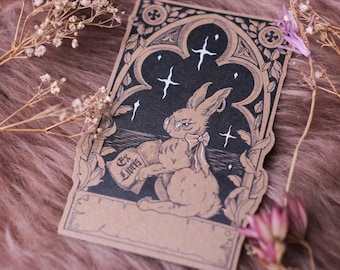Rabbit Bookplate Sticker: Ex Libris Whimsical Vintage Kraft Paper sticker for the bookworm