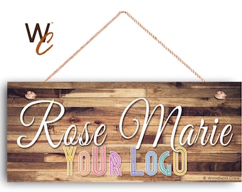 Company Sign, Place Name and Logo on Sign, Personalized 6"x14" Sign, Promote Business or Boutique, Rustic Darker Wood Style 5,