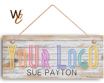 Company Sign, Place Your Logo on Sign, Personalized 6"x14" Sign, Promote Business or Boutique, Rustic Wood Style 2, Signs by Woodland Crew