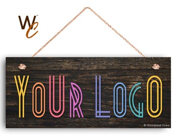 Company Sign, Place Your Logo on Sign, Personalized 6"x14" Sign, Promote Business or Boutique, Rustic Dark Wood Style, By Woodland Crew