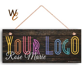 Company Sign, Place Your Logo on Sign, Personalized 6"x14" Sign, Promote Business or Boutique, Rustic Dark Wood Style 4b, By Woodland Crew