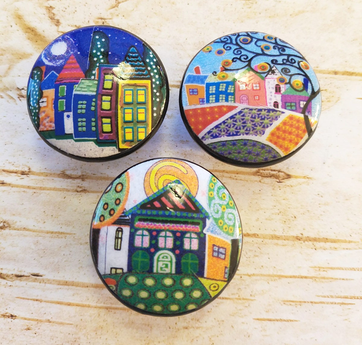 Whimsical Houses Handmade Knobs Drawer Pulls 3 Knob Set Etsy