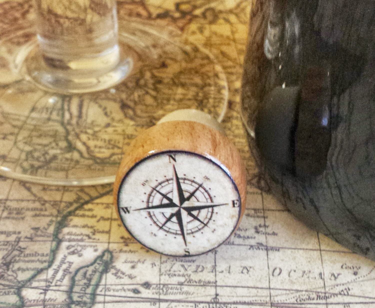 Nautical Wine Stopper Handmade Compass Wood Cork Beach Decor Etsy