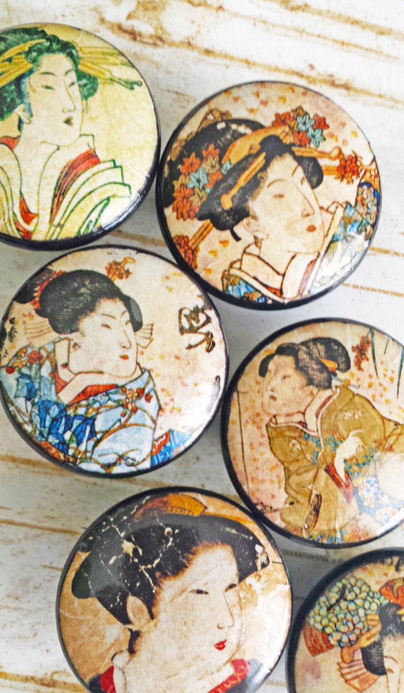 Japanese Geisha Knobs Drawer Pull Set 6 Handmade Vintage Etsy
