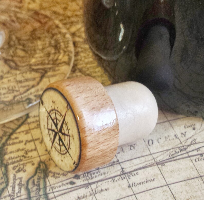 Nautical Wine Stopper Handmade Compass Wood Cork Beach Decor Etsy