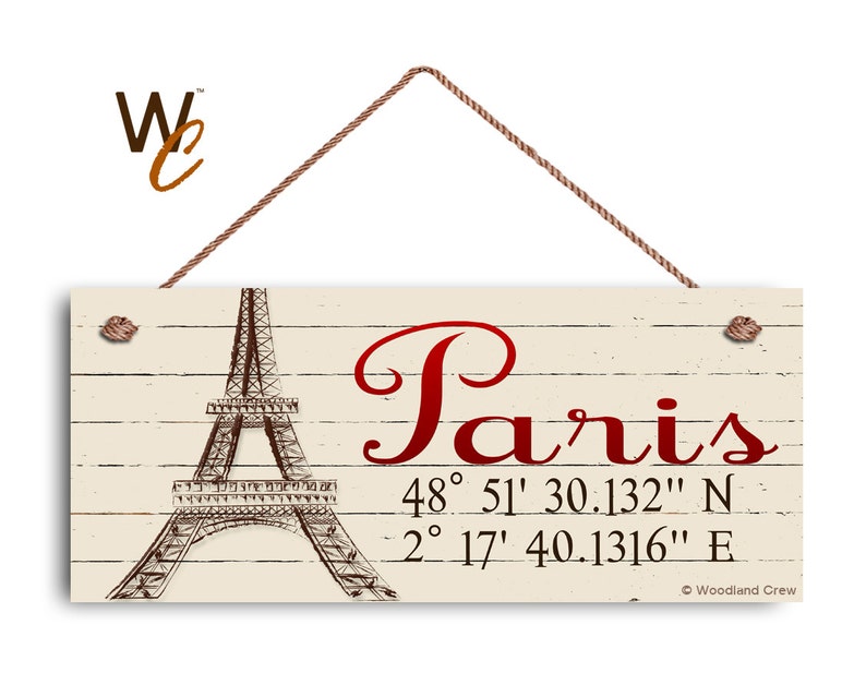 paris sign latitude longitude sign 6x14 rustic | etsy