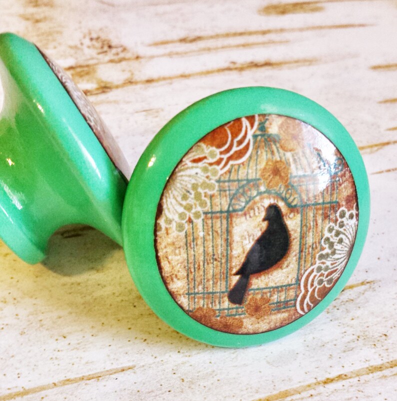 Handmade Bird Cage Knob Drawer Pulls Birch Wood Bird and Etsy