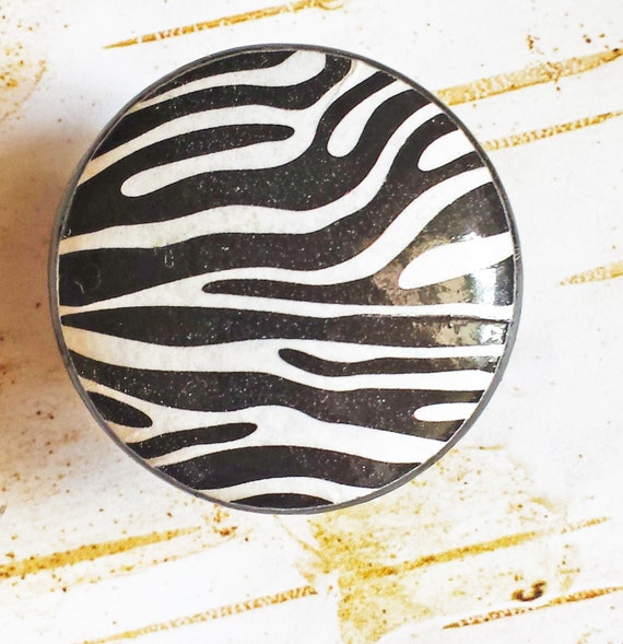 Zebra Print Wood Knobs Drawer Pulls Animal Print Cabinet Pull Etsy