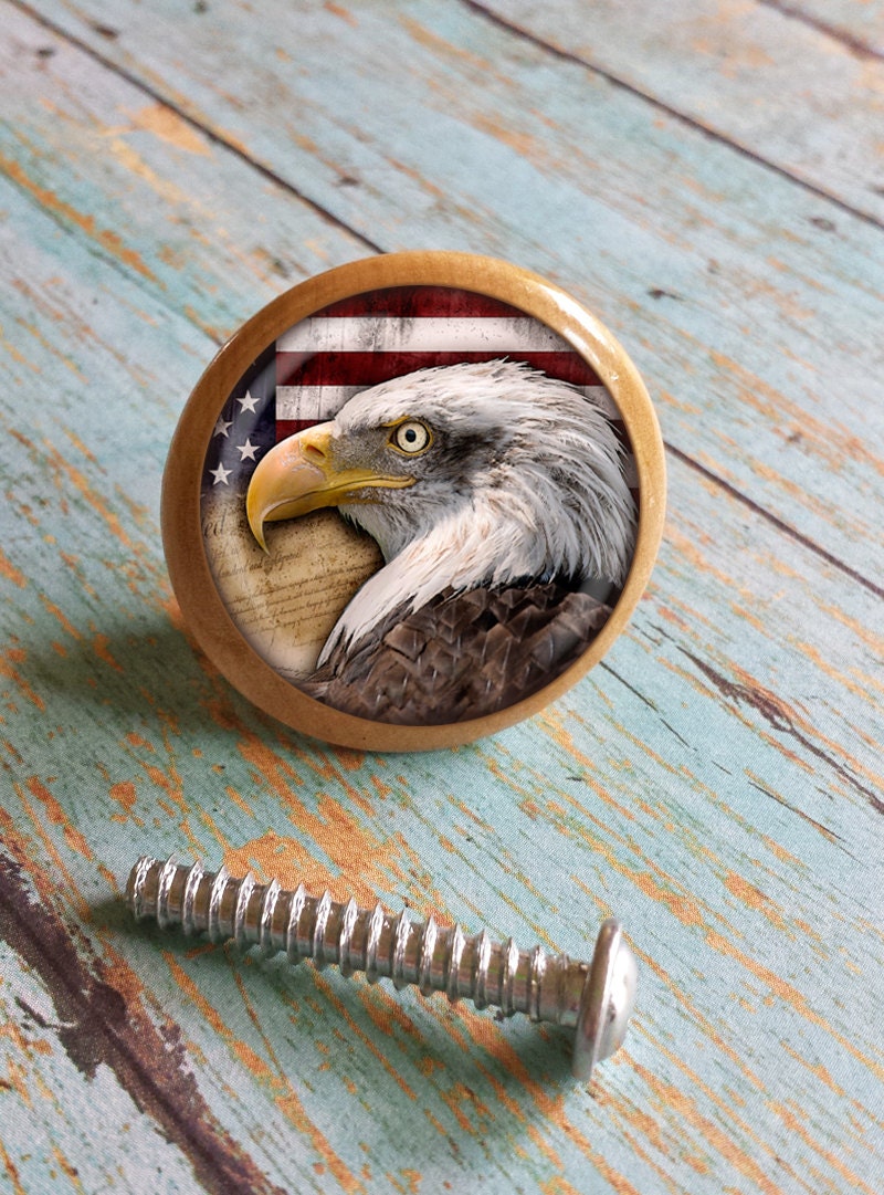 Handmade Wood Knobs Drawer Pulls Eagle and American Flag Etsy