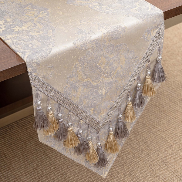 Rome Table Runner- Luxury Table Runner with Tassels for Table Decoration- Beige Table Runner 13x72"/90"/108"