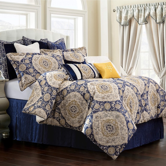 Navy blue comforter set queen discount