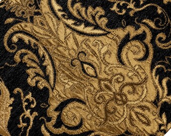 Black Florence Placemats - Luxury Damask Table Mats for Halloween Table Decoration- 12x18" Black Placemats Set of 4/6
