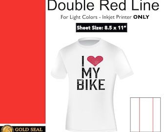 Double Red Line Light Iron On Heat Transfer Paper for Inkjet 8.5 X 11 -75 Sheets