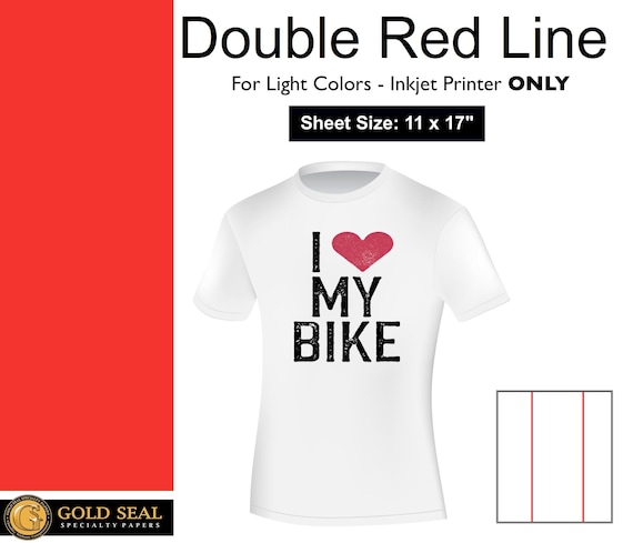 Double Red Line Light Iron on Heat Transfer Paper for Inkjet 11 X 17 25  Sheets 