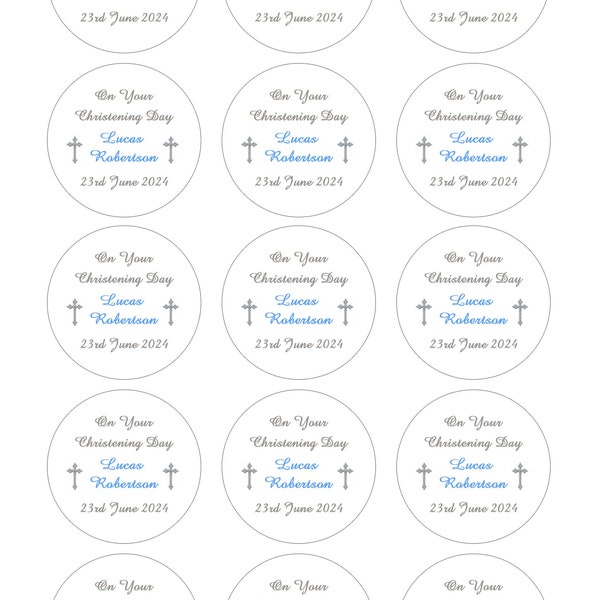 Christening Boy Edible Icing Cupcake Toppers 15 per sheet pre-cut