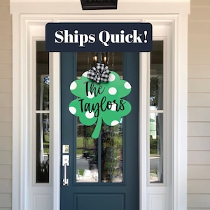 Personalized St Patricks Day Front Door Decor ,Green Clover Door Sign, Saint Pattys Front Door Decor, Shamrock Door Hanger, Four Leaf Clover