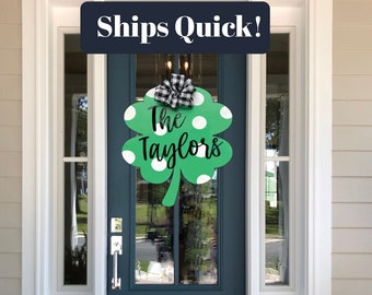 Personalized St Patricks Day Front Door Decor ,Green Clover Door Sign, Saint Pattys Front Door Decor, Shamrock Door Hanger, Four Leaf Clover