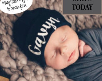 Personalized Baby Hat, Baby Boy Baby Hat, Baby Girl Baby Hat, Newborn Hat, Custom Baby Hat Baby Boy Gift, Baby Christmas Gift, Leather patch