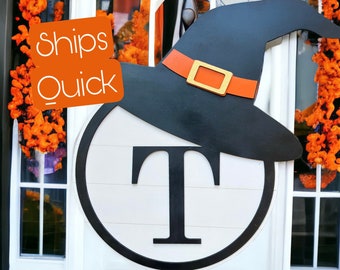 Halloween Front Door Decor, Halloween Wreath, Witch Decor, Halloween Decor, Witch Door Hanger with Initial, Custom Halloween Door Hanger