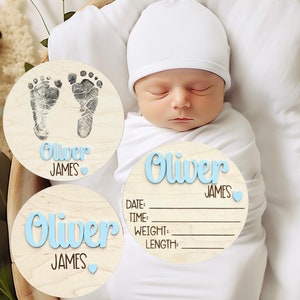 Baby Announcement Sign, Baby Name with Birth Stats Sign for Hospital , Baby Name Reveal, Personalized Baby Announcement Sign, Footprint Sign