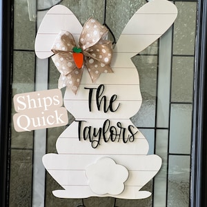 Personalized Large Easter Bunny  Front Door Hanger, Happy Easter, Easter Decor, Shiplap Easter Bunny, Easter Door Wreath with Name, Sign