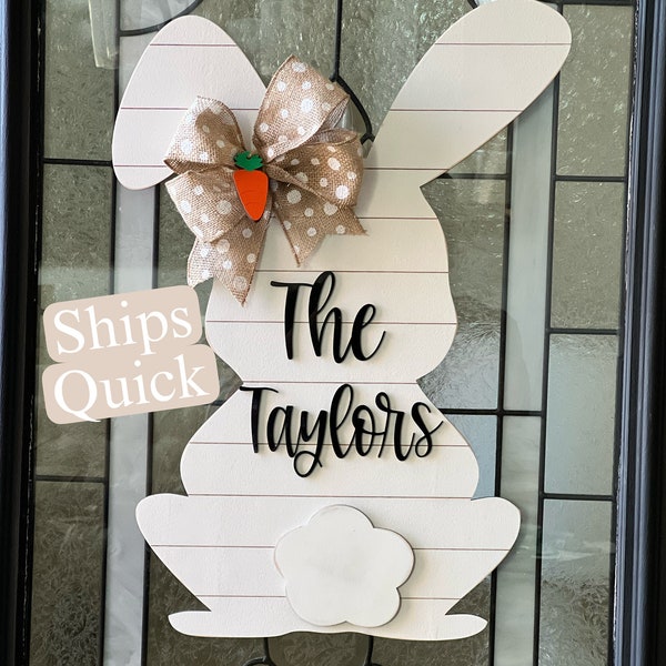 Personalized Large Easter Bunny  Front Door Hanger, Happy Easter, Easter Decor, Shiplap Easter Bunny, Easter Door Wreath with Name, Sign