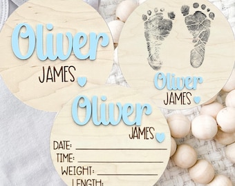 Hospital Name Sign | Custom Newborn Baby Birth Announcement Sign, Personalized Baby Birth Stats & Footprints, Perfect Nursery Decor