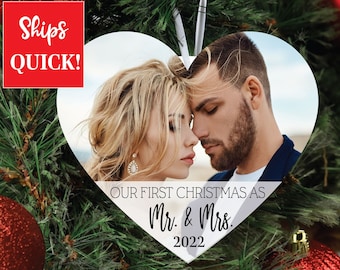 2022 Personalized Newlywed Ornament, Our First Christmas, Mr and Mrs Custom Photo ornament, Wedding Ornament, Just Married, Custom Picture