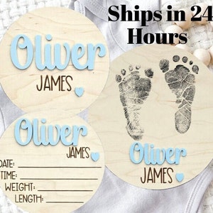 Custom Baby Hospital Name Sign, Newborn Baby Name Announcement Sign, Baby Birth Announcement Sign, Baby Birth Stats, Baby Footprint Sign