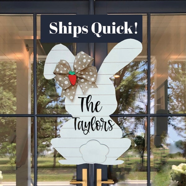 Personalized Easter Front Door Decor, Easter Bunny Door Sign, Easter Decor, Front Door Wreath, Wood Eater Sign, Happy Easter Wreath