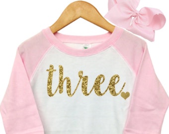 Girls 3rd Birthday Outfit, Girls 3rd Birthday Shirt, Girls Third Birthday Outfit, Girls Third Birthday Shirt, Three Shirt, 3rd Birthday Girl