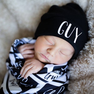 Baby Boy Newborn Hat, Newborn Christmas Gift, Personalized Baby Hat, Newborn hat, Personalized Newborn Hat, Personalized Hat Custom Baby Hat Black Hat