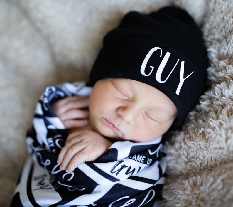 Baby Boy Newborn Hat, Newborn Christmas Gift, Personalized Baby Hat, Newborn hat, Personalized Newborn Hat, Personalized Hat Custom Baby Hat Black Hat